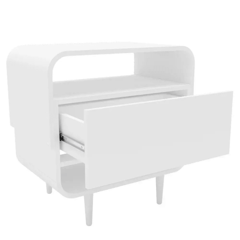 Functional white bedside table with storage, perfect for keeping essentials within reach.