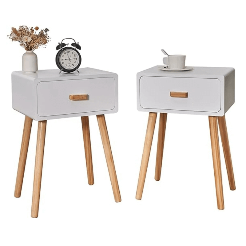 Nightstand set displayed in a beautifully decorated bedroom setting, enhancing overall decor.