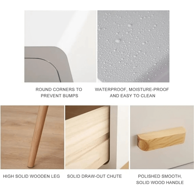 Close-up view of the nightstand drawer with modern finish, ideal for storing bedroom essentials.