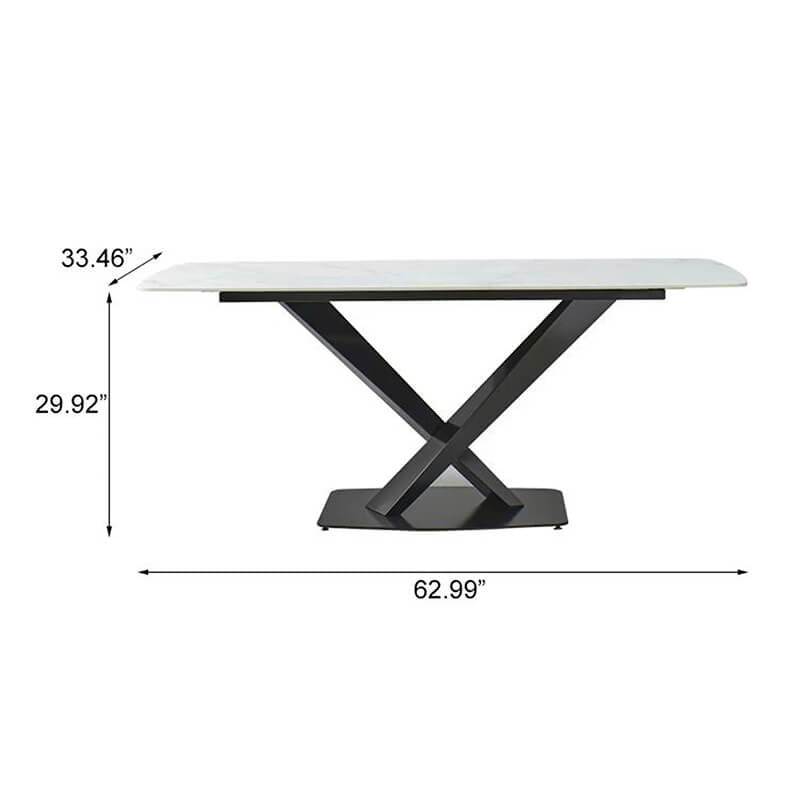 Elegant white sintered stone dining table with black base and chairs