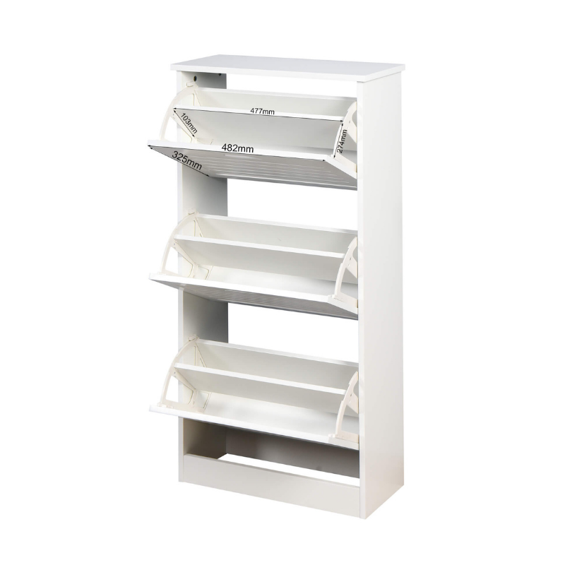 Sophisticated White Shoe Cabinet with 3 Flip Doors - Image 8