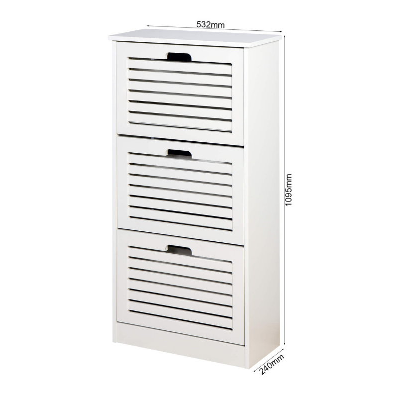 Sophisticated White Shoe Cabinet with 3 Flip Doors - Image 9