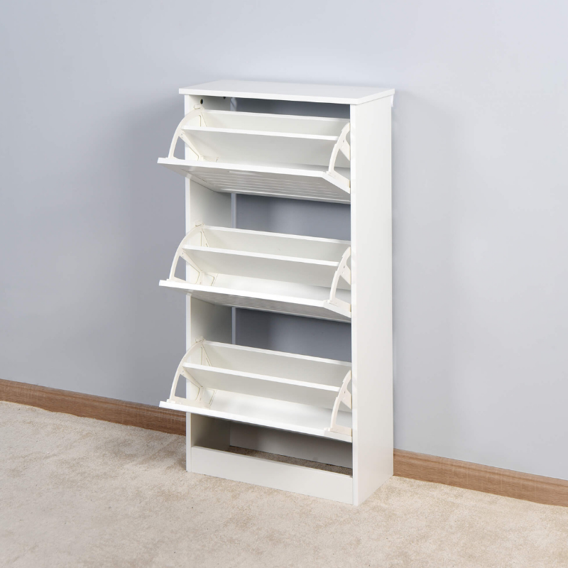 Sophisticated White Shoe Cabinet with 3 Flip Doors - Image 2