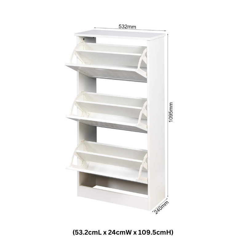 Sophisticated White Shoe Cabinet with 3 Flip Doors - Image 10