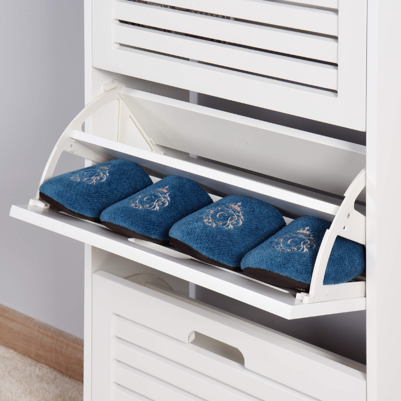 Sophisticated White Shoe Cabinet with 3 Flip Doors - Image 7
