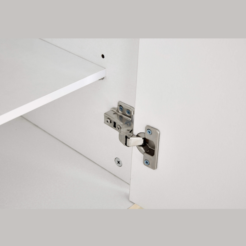 Close-up of the adjustable shelves inside the shoe cabinet, highlighting its versatile storage solutions.