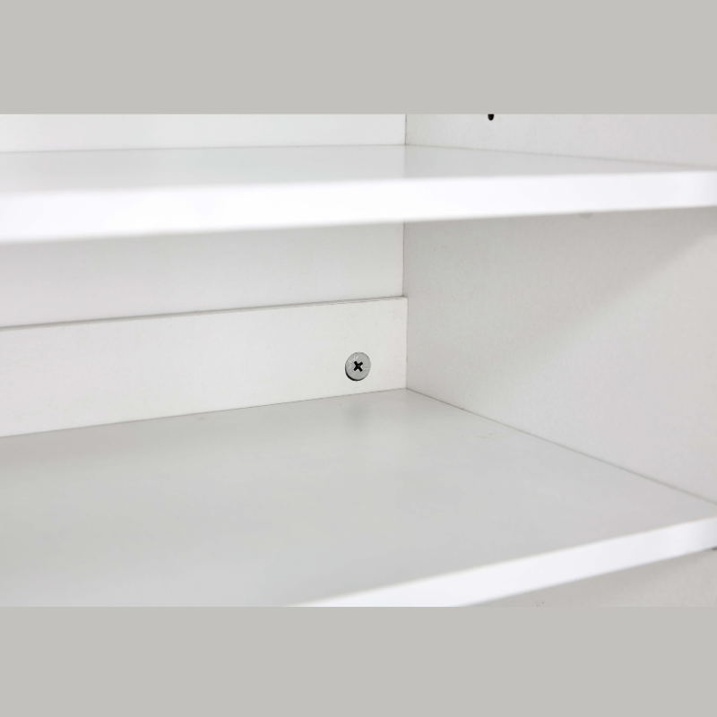 Elegant modern white shoe cabinet with gold accents viewed from the front, showcasing its sleek design.
