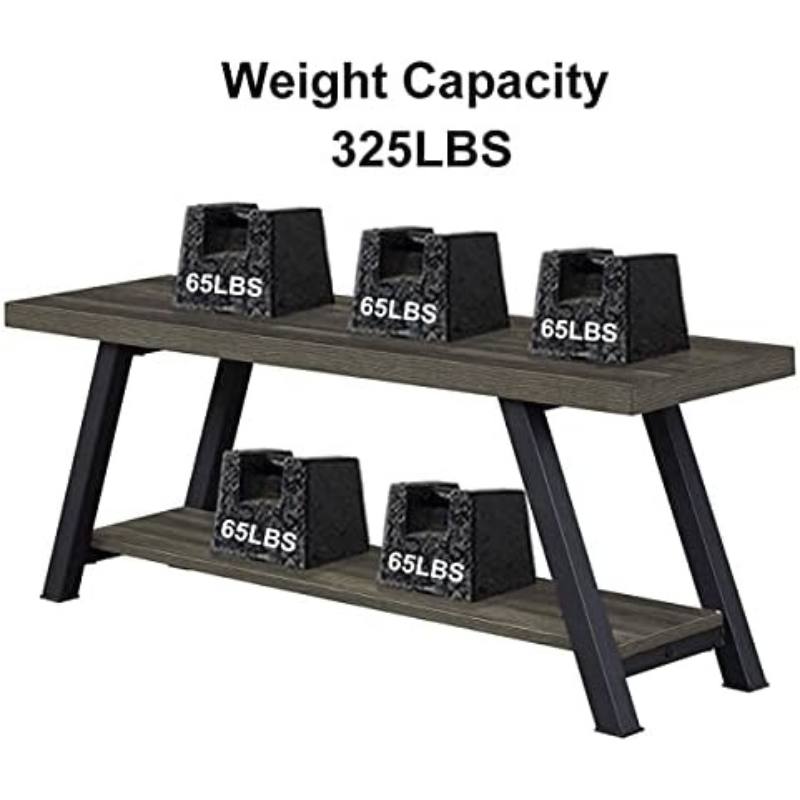 Front angle of SlateLine entryway bench showing metal frame and shelf