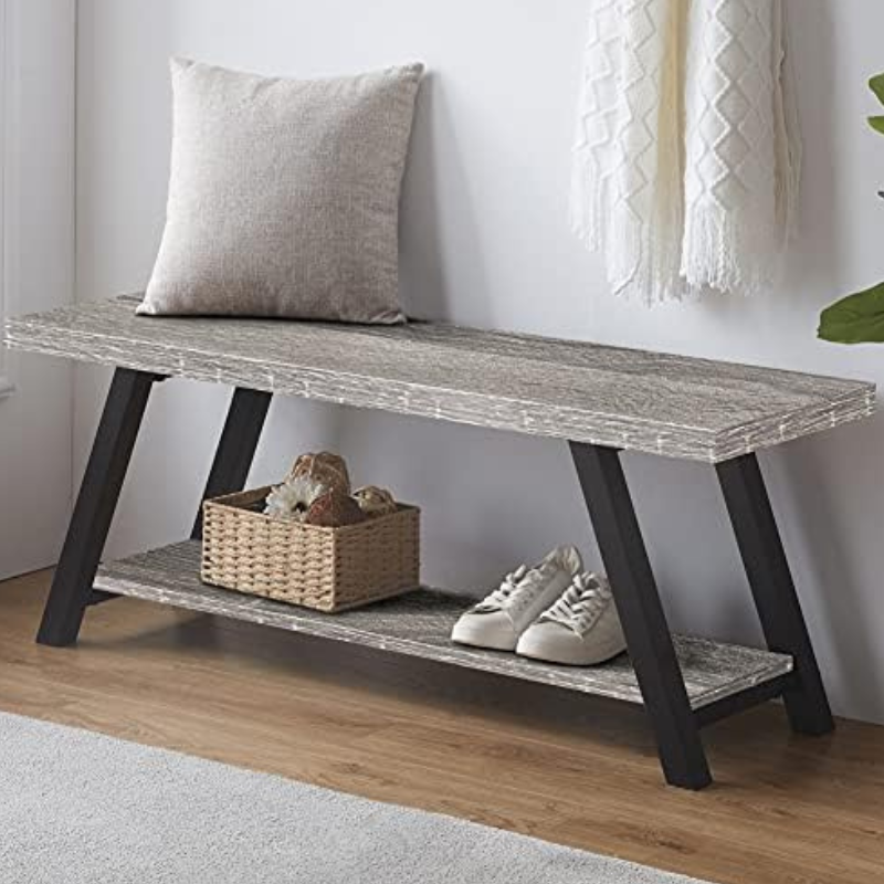 SlateLine storage bench placed in a modern entryway with shoes stored underneath