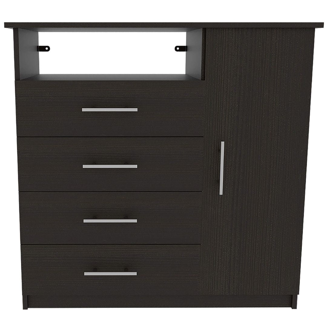Close-up of the dressers black wenge finish, emphasizing its quality craftsmanship.