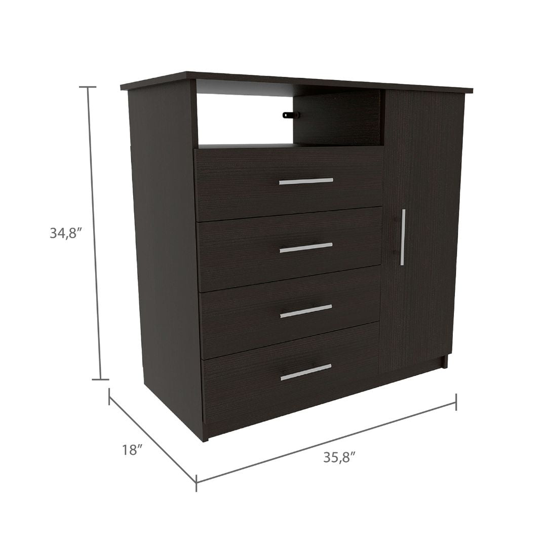 Close-up of the dressers black wenge finish, emphasizing its quality craftsmanship.