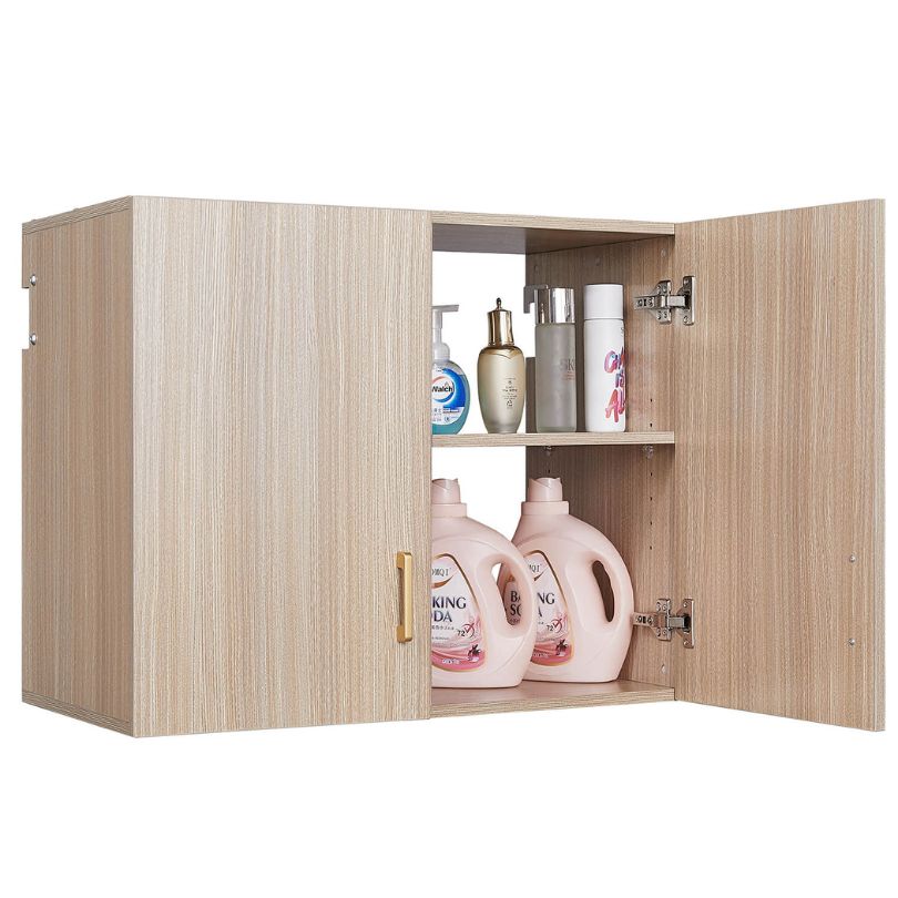 Elegant wooden wall cabinet showcasing its spacious interior and stylish design.
