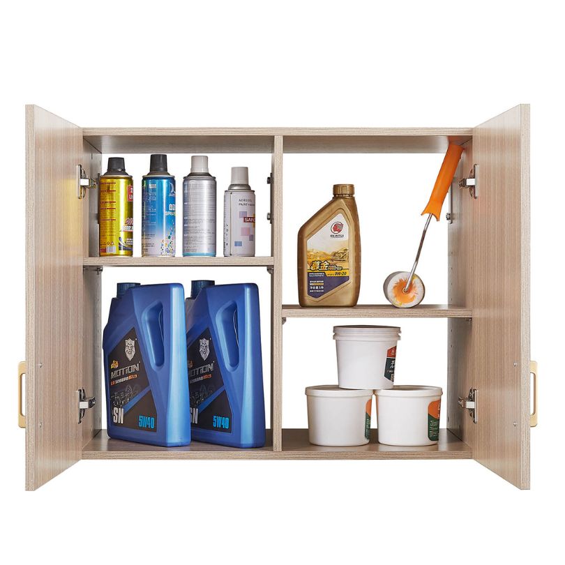 Modern wall cabinet mounted above a desk, ideal for keeping valuables secure.
