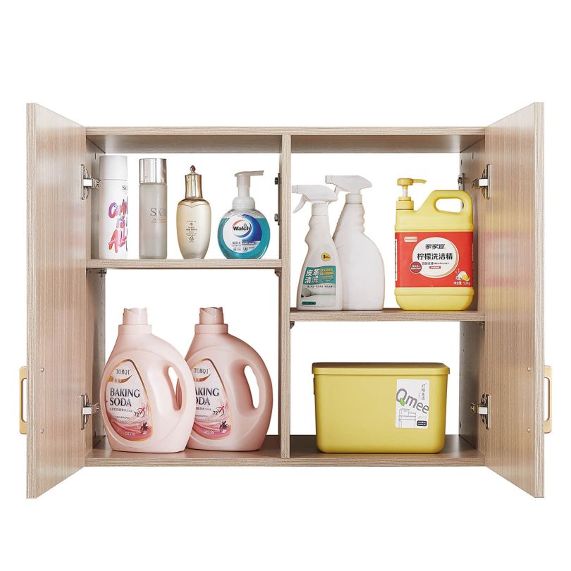 Close-up of the wooden cabinet lock, emphasizing security features in a stylish setting.