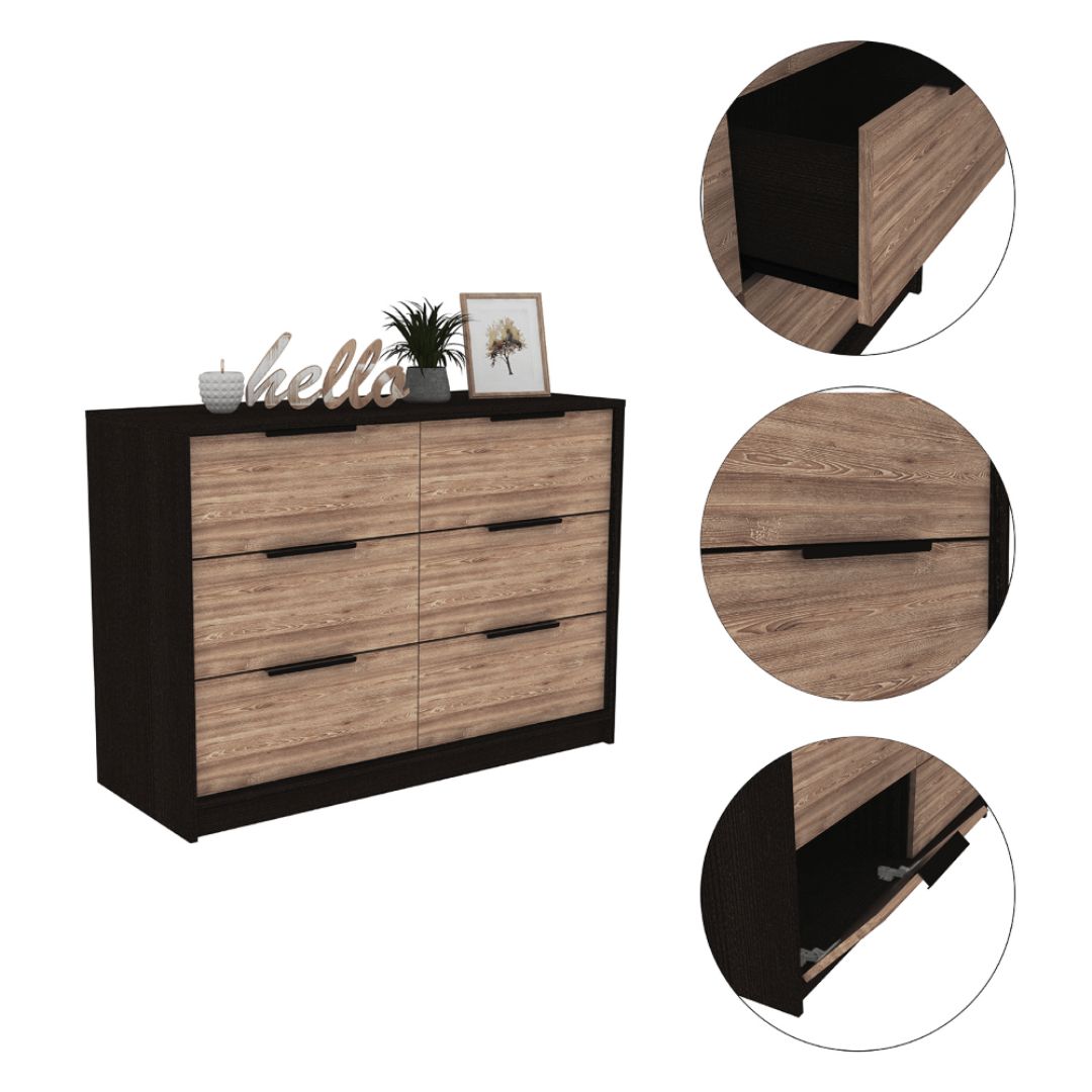 Close-up view of the Mullen chest drawer highlighting its solid wood finish and deep storage capabilities.