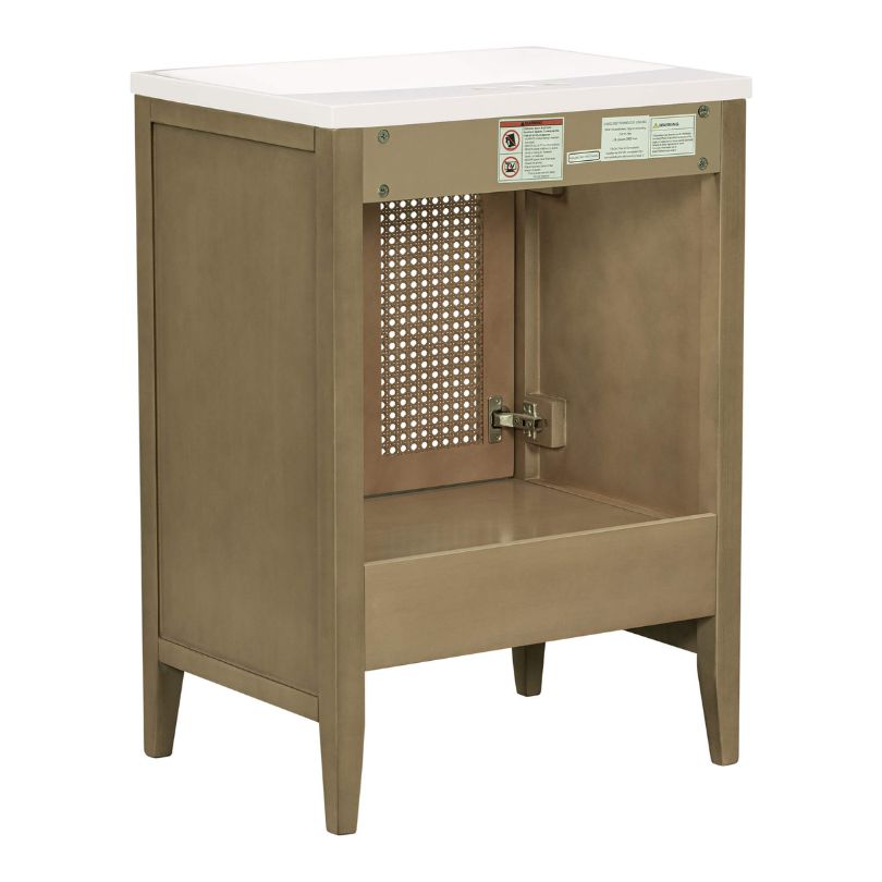Side view of the modern bathroom cabinet for small spaces highlighting its warm tones and clean lines.