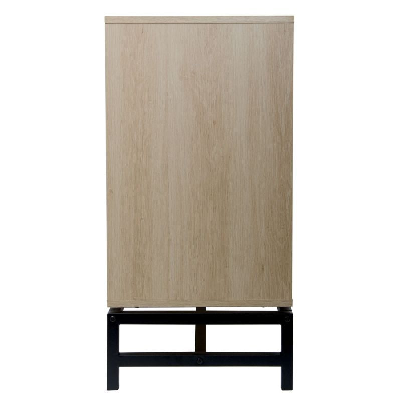 Natural rattan accent cabinet set displayed with decorative items, highlighting its functional elegance.