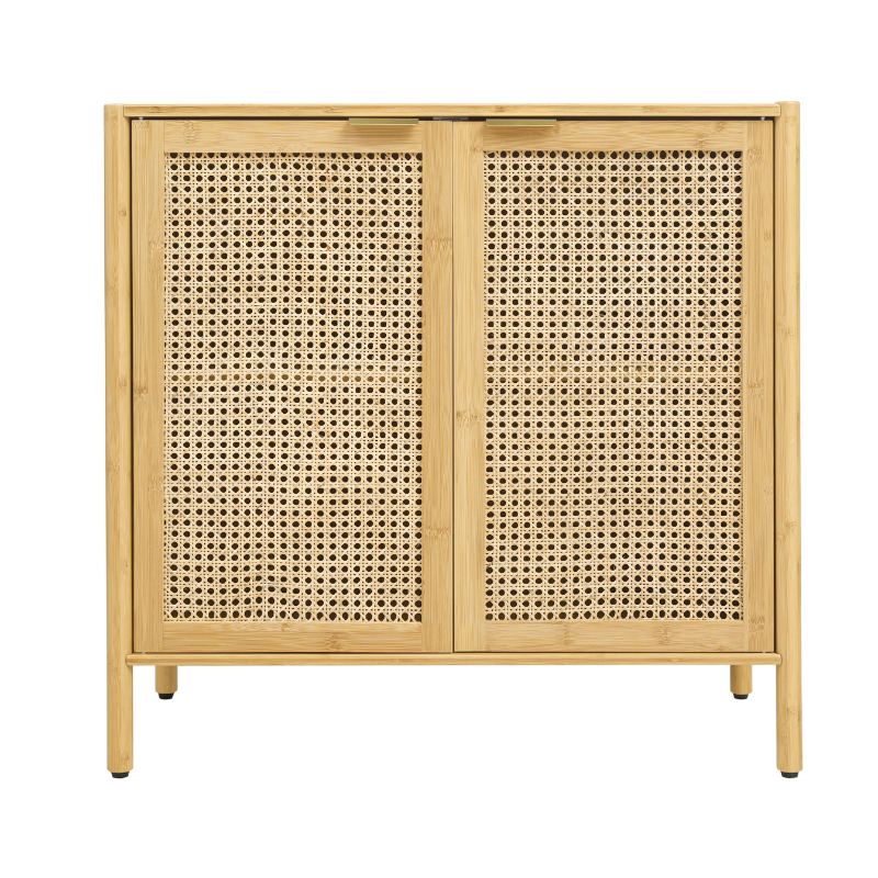 Natural rattan cabinet placed elegantly in a hallway, demonstrating its versatile use.
