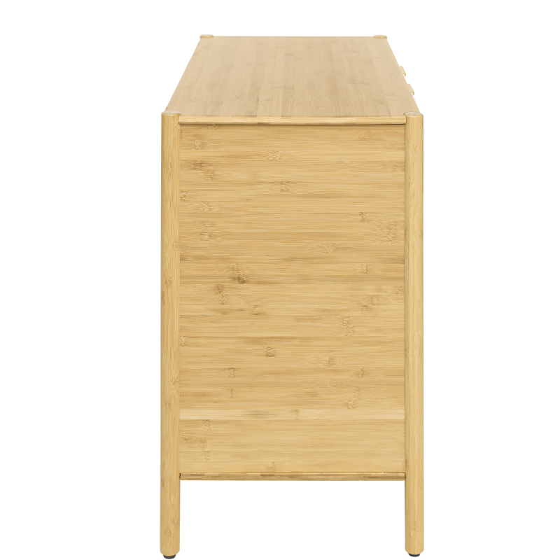 Rattan sideboard cabinet in a cozy living room setting for stylish organization