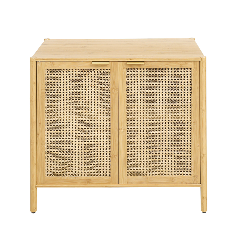 Natural rattan cabinet placed elegantly in a hallway, demonstrating its versatile use.