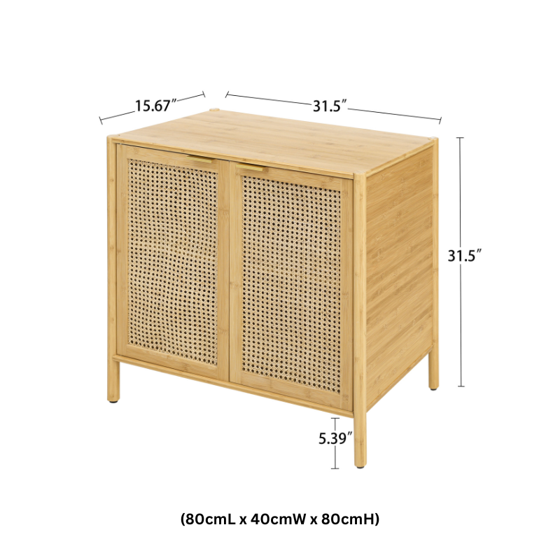 Elegant natural rattan sideboard cabinet showcasing rattan doors and shelves