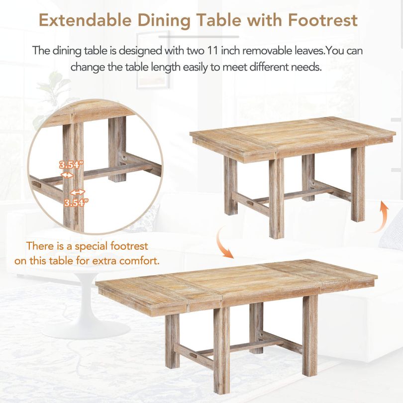 Close-up of the rustic design details on the dining table and chairs, showcasing quality craftsmanship.
