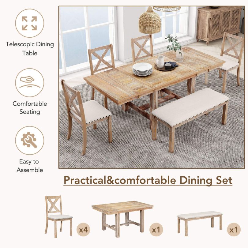 Family enjoying a meal at the farmhouse dining set, highlighting its inviting atmosphere.