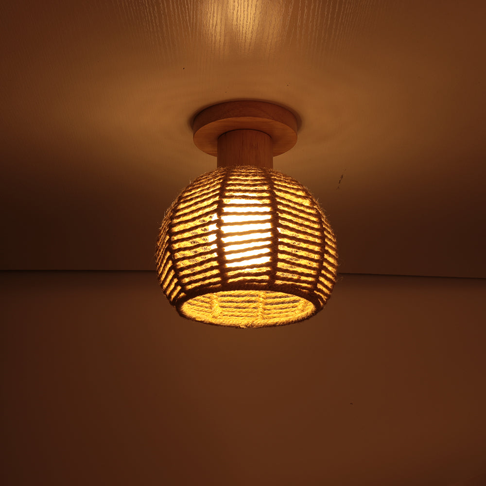 Installed rope light fixture over a rustic dining table setup