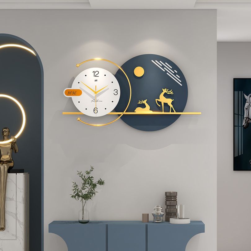 Nordic 3D deer wall clock displayed in a modern living room setting