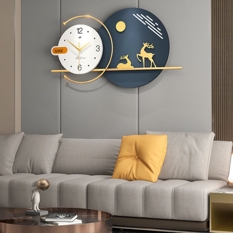 Close-up of the stylish deer wall clock highlighting its hand-carved details