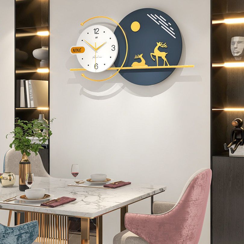 Nordic 3D deer wall clock displayed in a modern living room setting