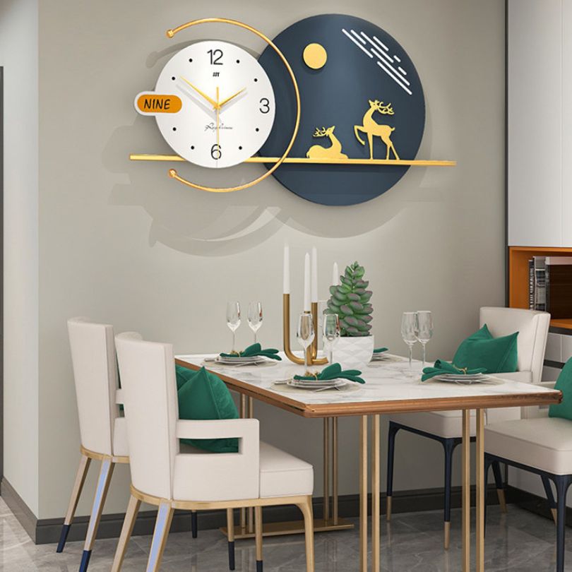 Close-up of the stylish deer wall clock highlighting its hand-carved details