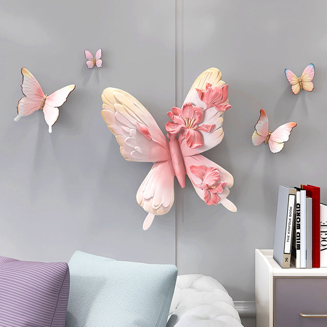 Close-up view of Nordic 3D butterfly wall art showcasing intricate resin details.