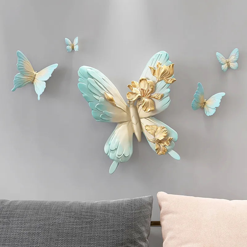 Close-up view of Nordic 3D butterfly wall art showcasing intricate resin details.
