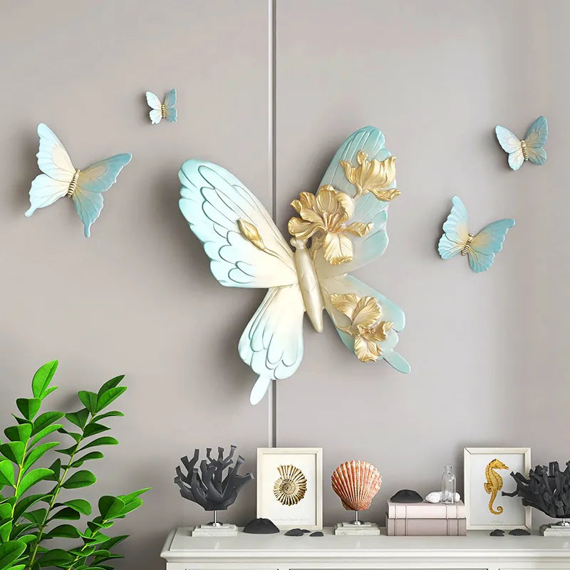 Side angle of the stunning 3D resin butterfly sculpture against a neutral wall.