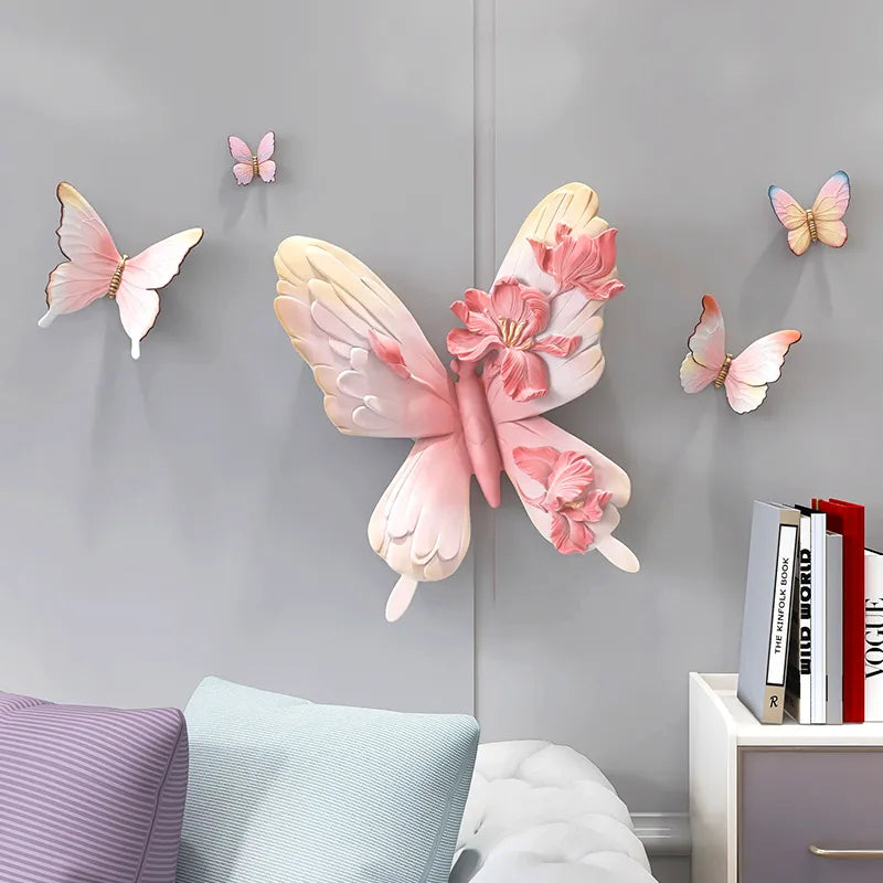 Close-up view of Nordic 3D butterfly wall art showcasing intricate resin details.