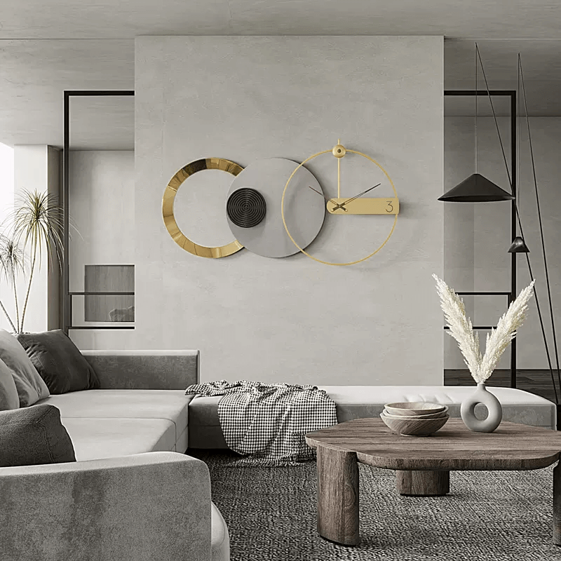 Close-up view of the Nordic Elegance Minimalist Wall Clock showcasing its geometric design.