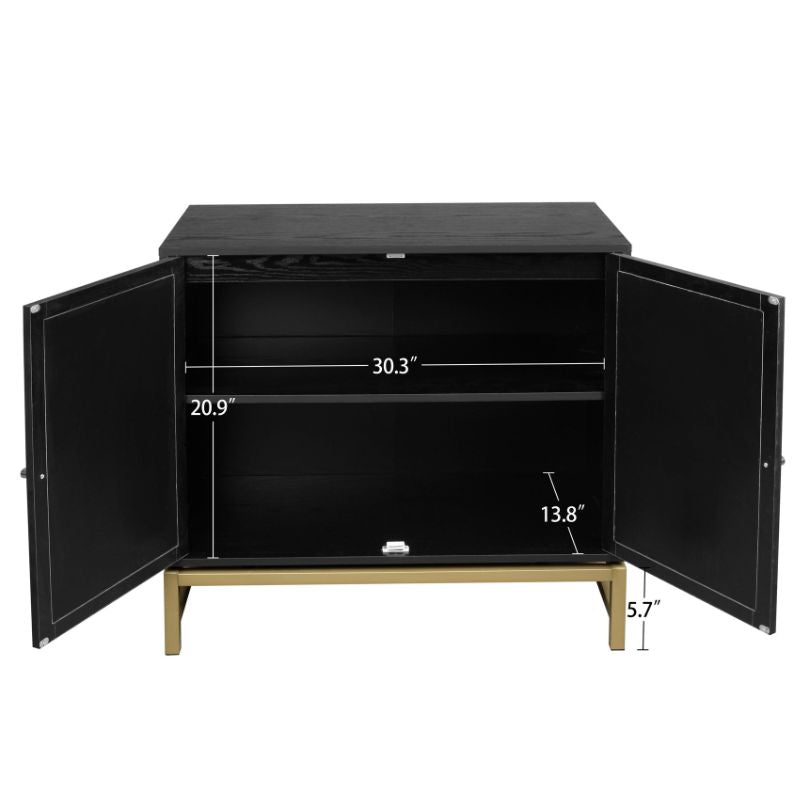 Nordic style accent cabinet set in a cozy living room setting.