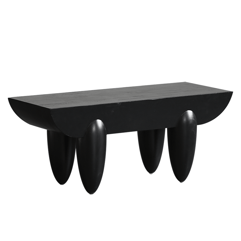 Side view of Nordic Elegance Black Steel Coffee Table showcasing its handcrafted wooden top and black steel frame.