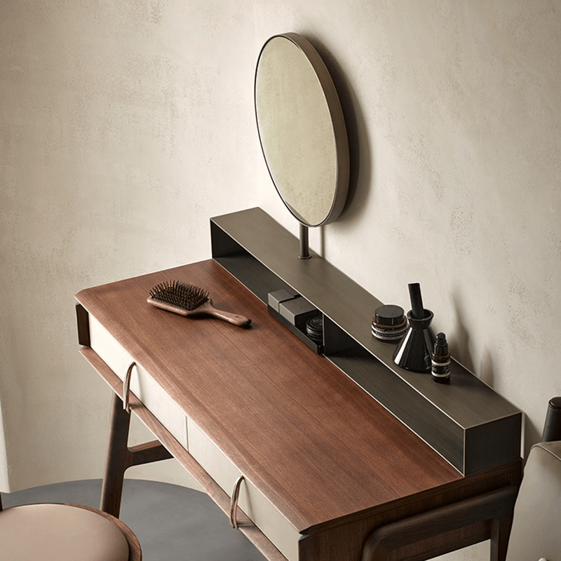 Close-up of the drawers on the Nordic Black Walnut Dressing Table highlighting the French dove tail joints.