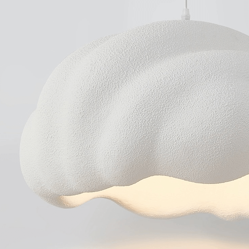 Close-up of the Nordic Cloud Chandelier in white, showcasing the high-density polystyrene material and unique design.