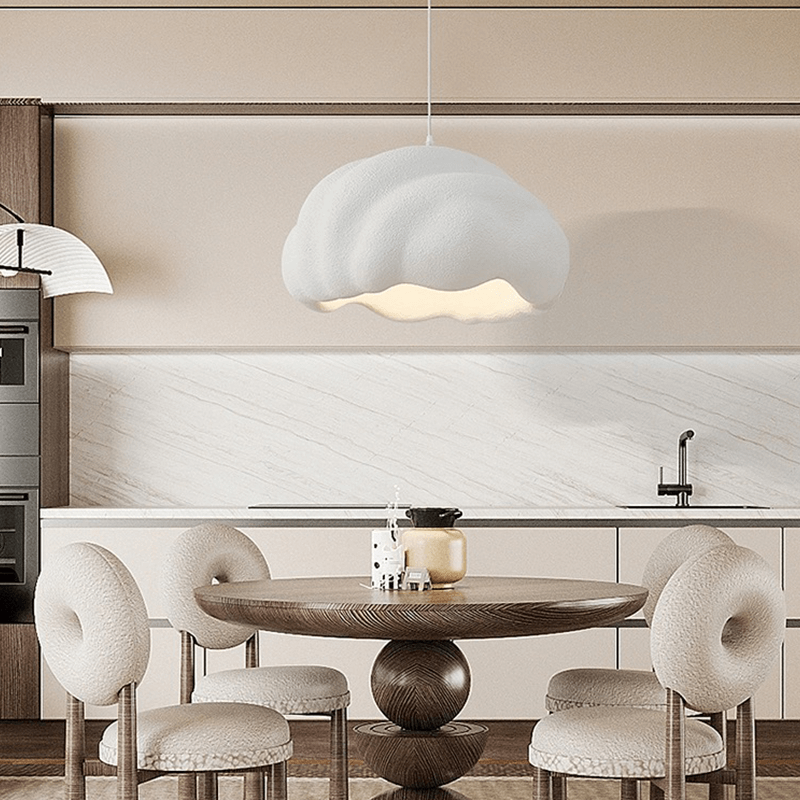 Close-up of the Nordic Cloud Chandelier in white, showcasing the high-density polystyrene material and unique design.
