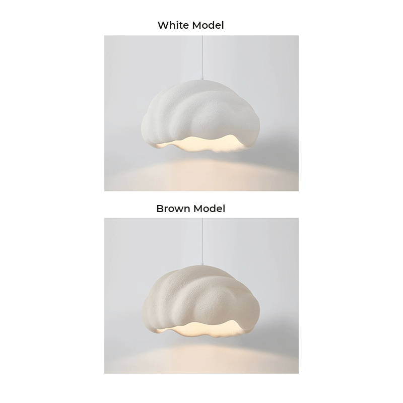 Nordic Cloud Chandelier viewed from below, highlighting its cloud shape and polished metal accents.