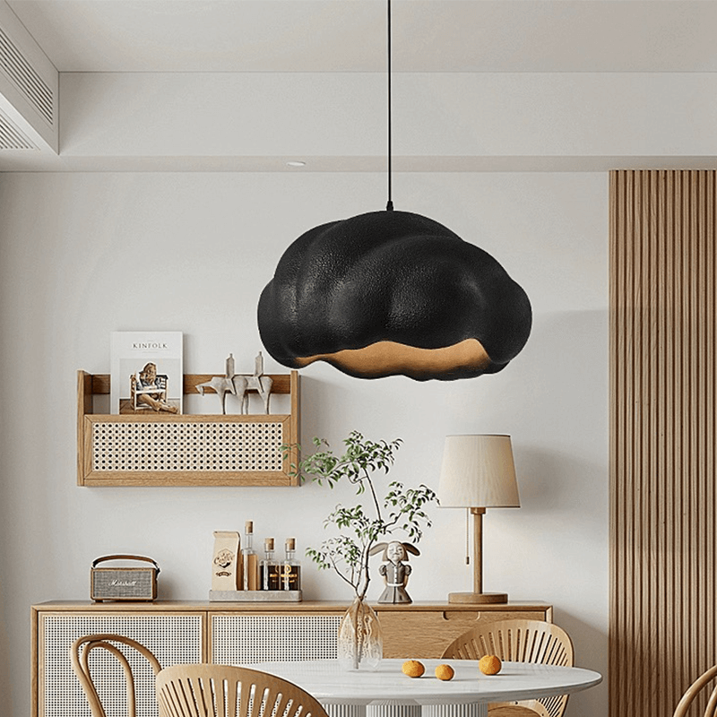 Nordic Cloud Chandelier hung in a modern living room, demonstrating its adjustable height and elegant style.