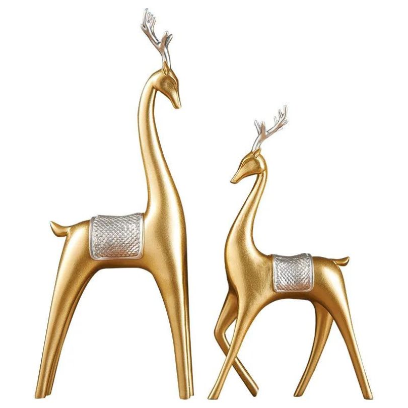 Stylish arrangement of the deer figurine on a shelf, enhancing the living rooms decor with a unique touch.