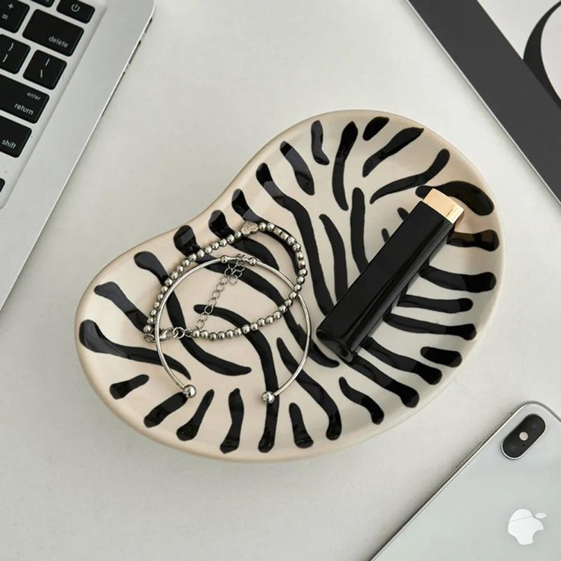 Nordic ceramic tray showcasing abstract design from above