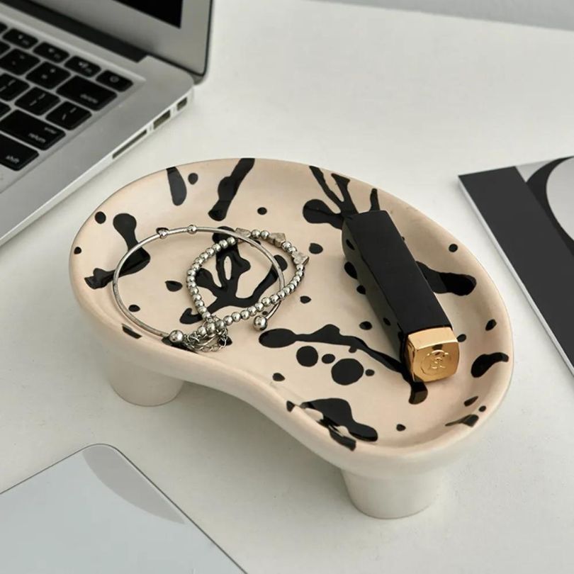 Nordic ceramic tray showcasing abstract design from above