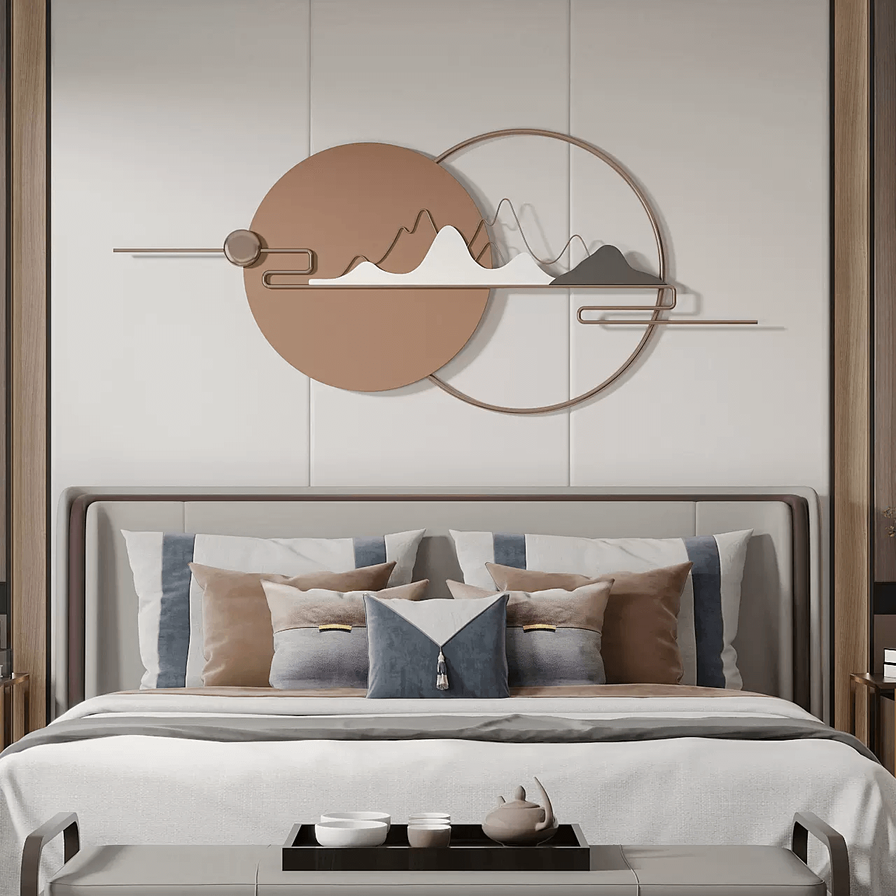 Nordic wall decor styled above a modern sofa in a minimalist living room