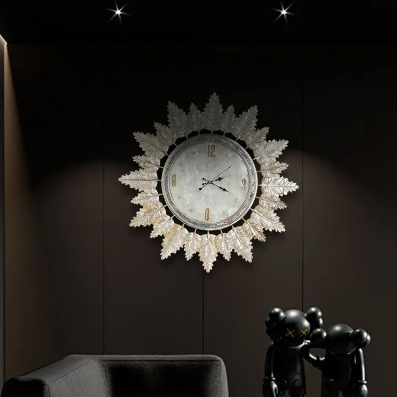 Close-up of the Elegant Nordic Glass Leaf Wall Clock showcasing its unique glass leaf design.
