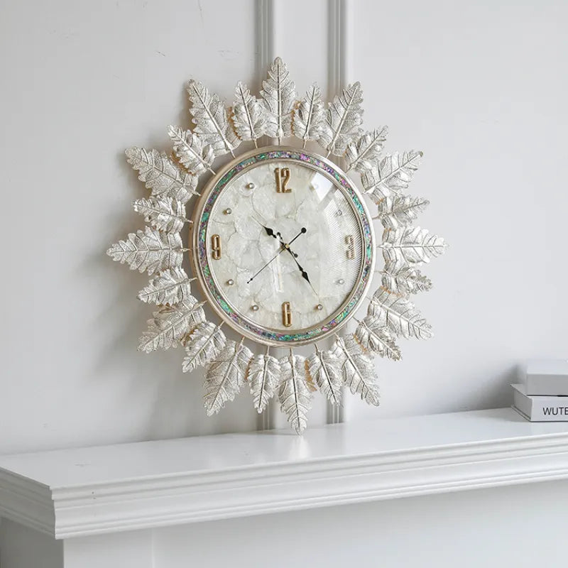 Close-up of the Elegant Nordic Glass Leaf Wall Clock showcasing its unique glass leaf design.